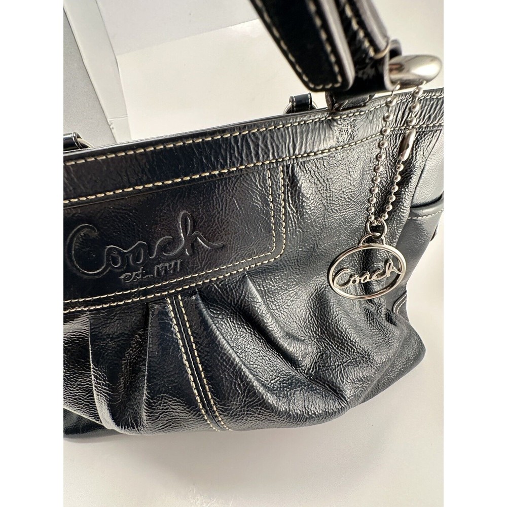 Coach Pleated Patent Leather East West Gallery Y2K tote bag, navy blue - Picture 7 of 13